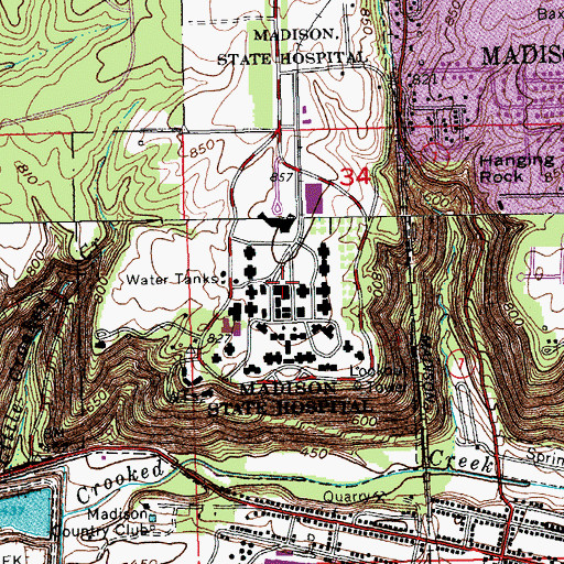 Topographic Map of Madison State Hospital, IN