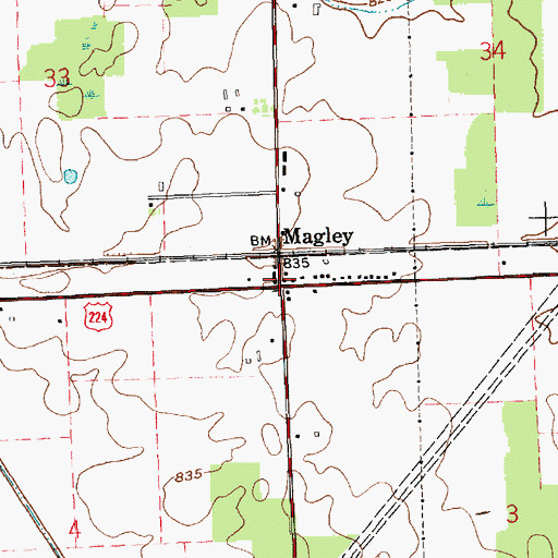 Topographic Map of Magley, IN