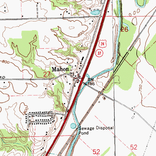 Topographic Map of Mahon, IN