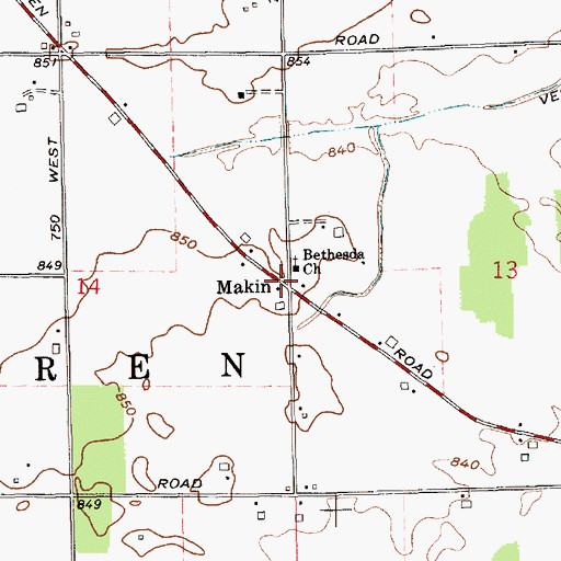 Topographic Map of Makin, IN