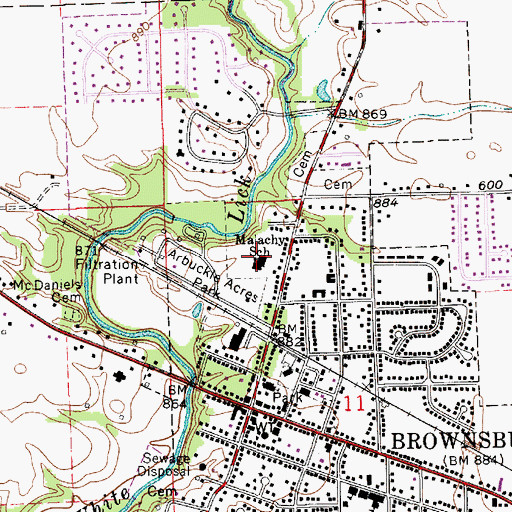 Topographic Map of Saint Malachy School, IN
