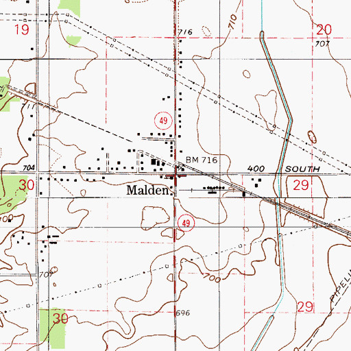 Topographic Map of Malden, IN