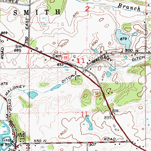 Topographic Map of Maloney Ditch, IN
