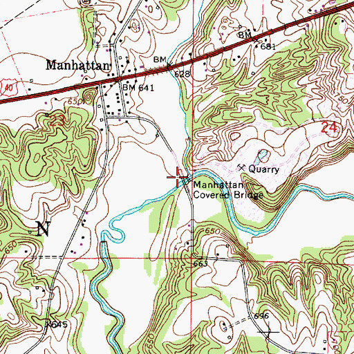 Topographic Map of Manhatten Covered Bridge, IN