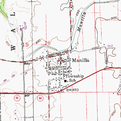 Topographic Map of Manilla, IN