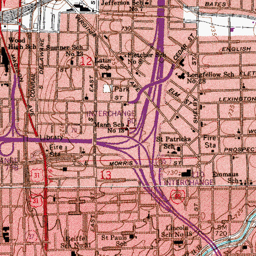 Topographic Map of Mann School Number 13 (historical), IN