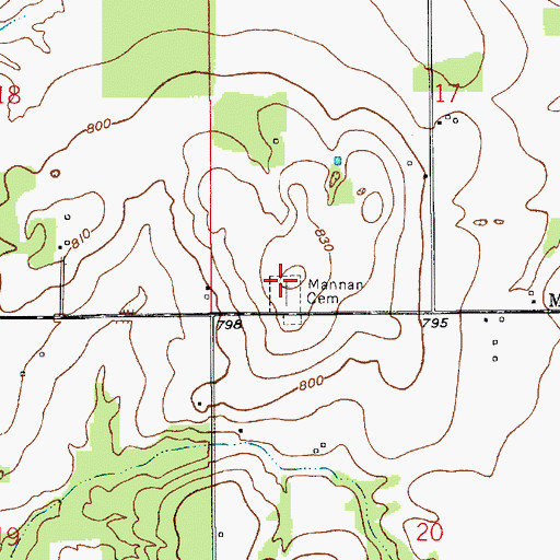 Topographic Map of Mannan Cemetery, IN