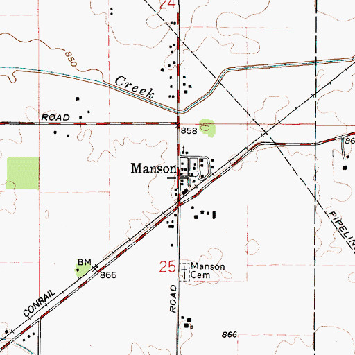 Topographic Map of Manson, IN