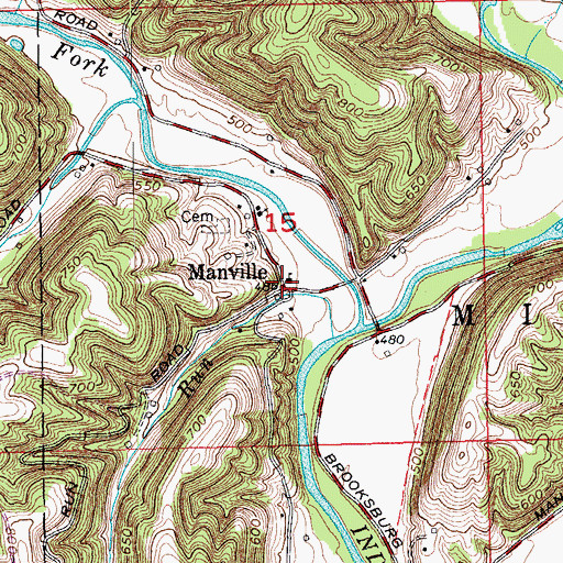 Topographic Map of Manville, IN