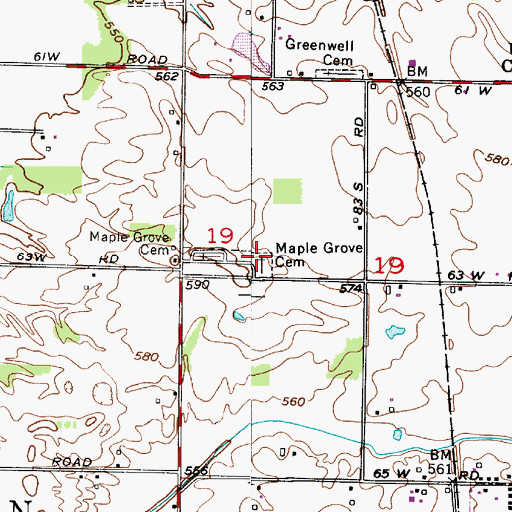 Topographic Map of Maple Grove Cemetery, IN