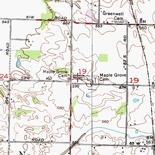 Topographic Map of Maple Grove Cemetery, IN