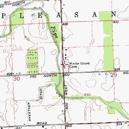 Topographic Map of Maple Grove Cemetery, IN