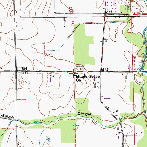 Topographic Map of Maple Grove Church, IN