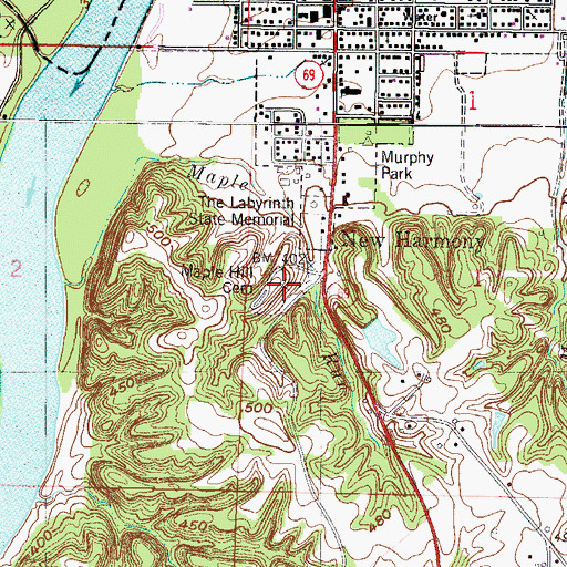 Topographic Map of Maple Hill Cemetery, IN