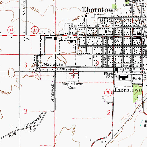 Topographic Map of Maple Lawn Cemetery, IN
