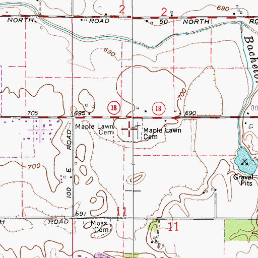 Topographic Map of Maple Lawn Cemetery, IN