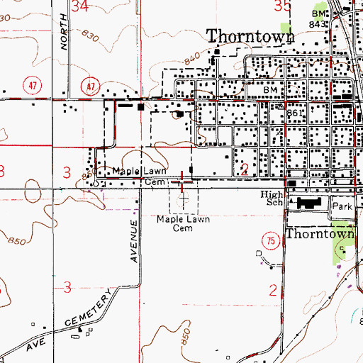 Topographic Map of Maple Lawn Cemetery, IN