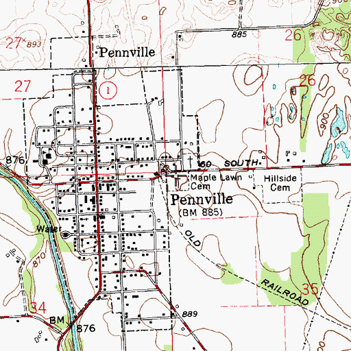 Topographic Map of Maple Lawn Cemetery, IN