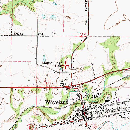 Topographic Map of Maple Ridge Cemetery, IN