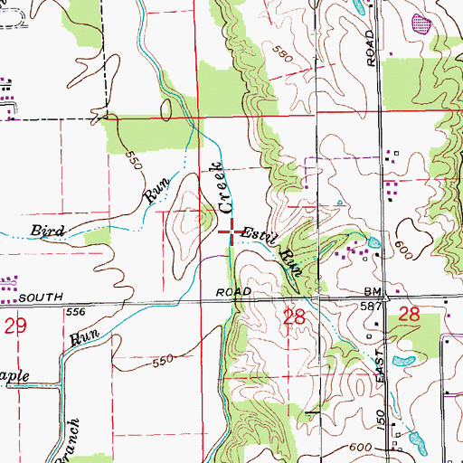 Topographic Map of Maple Run, IN