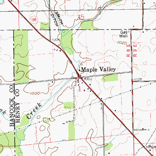 Topographic Map of Maple Valley, IN