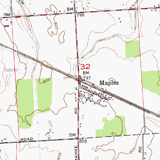 Topographic Map of Maples, IN