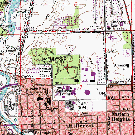 Topographic Map of Maplewood Cemetery, IN