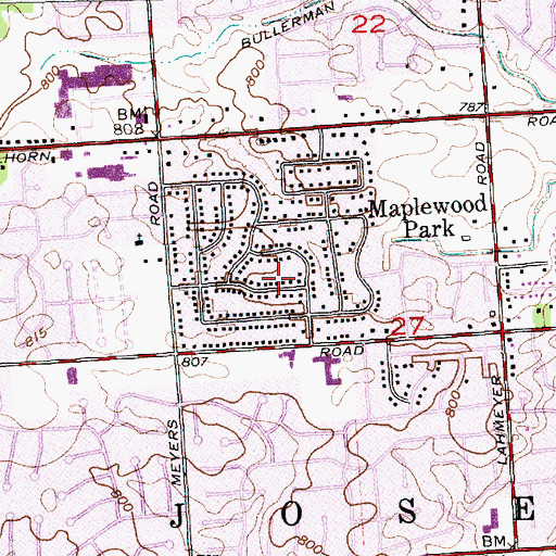 Topographic Map of Maplewood Park, IN