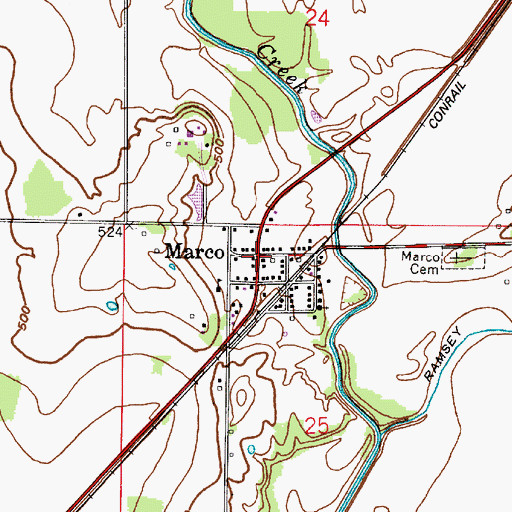 Topographic Map of Marco, IN