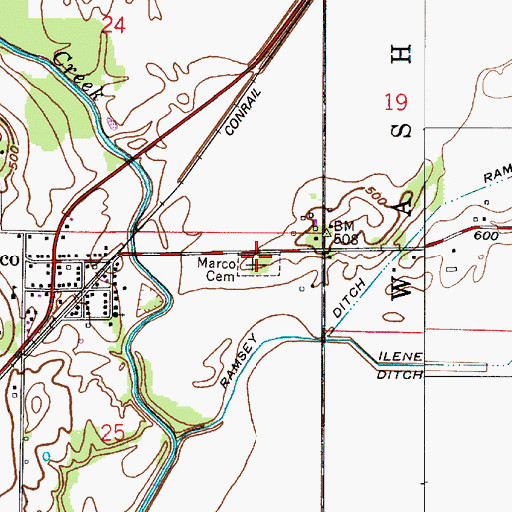 Topographic Map of Marco Cemetery, IN