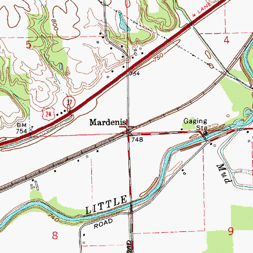 Topographic Map of Mardenis, IN