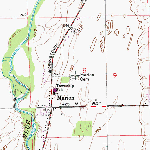 Topographic Map of Marion, IN