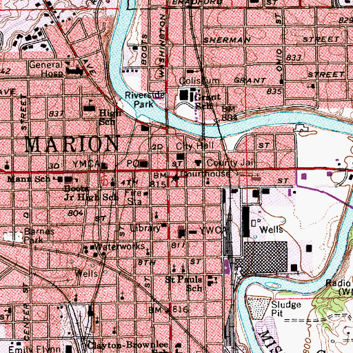 Topographic Map of Marion, IN