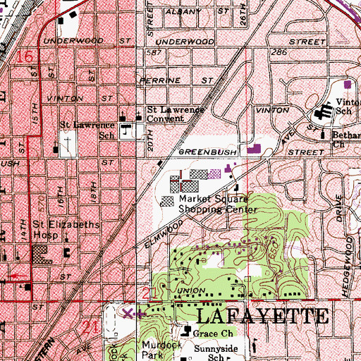 Topographic Map of Market Square Shopping Center, IN