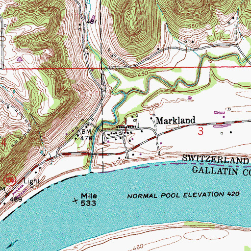 Topographic Map of Markland, IN