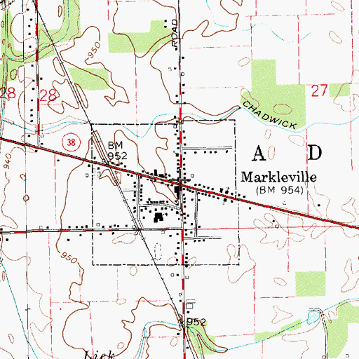 Topographic Map of Markleville, IN