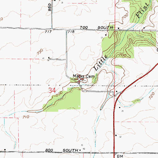 Topographic Map of Marks Cemetery, IN