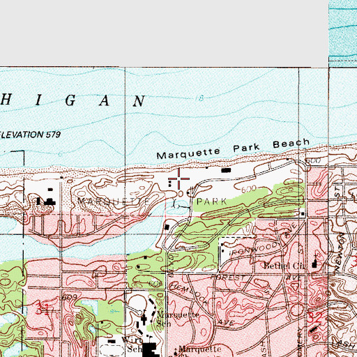 Topographic Map of Marquette Park, IN