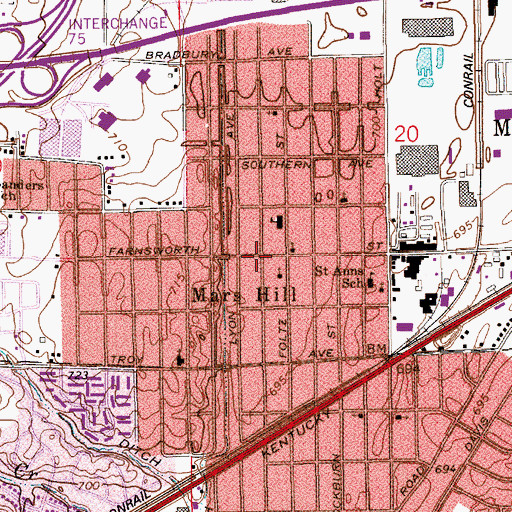 Topographic Map of Mars Hill, IN