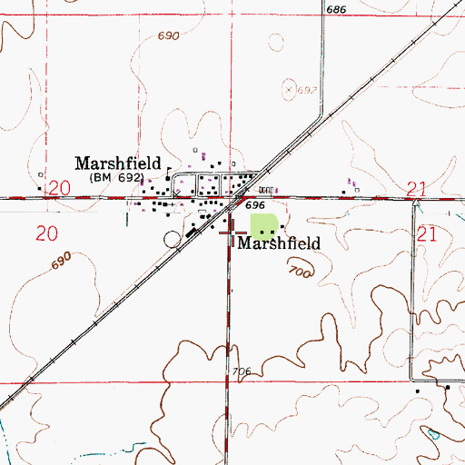 Topographic Map of Marshfield, IN