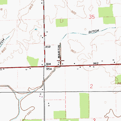 Topographic Map of Martin Ditch, IN
