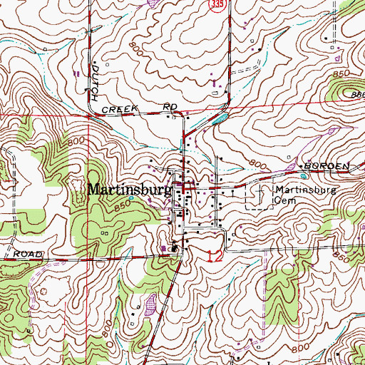 Topographic Map of Martinsburg, IN