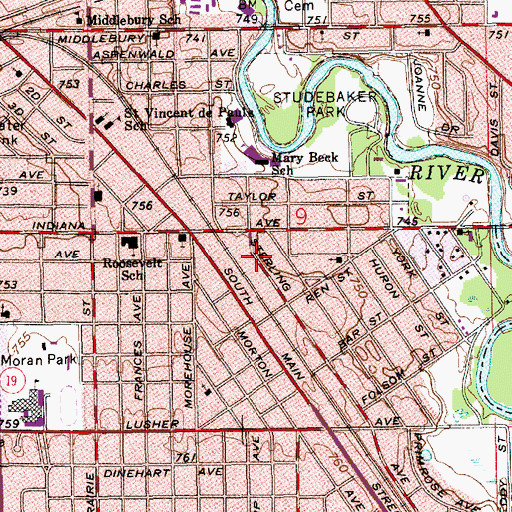 Topographic Map of Mary F Beck Elementary School, IN
