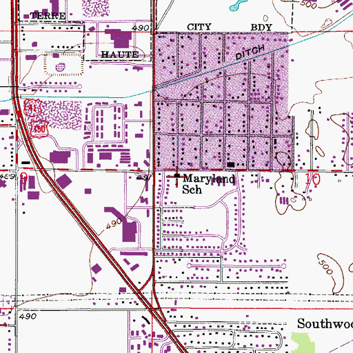 Topographic Map of Maryland School, IN