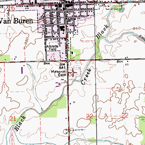 Topographic Map of Van Buren Cemetery, IN