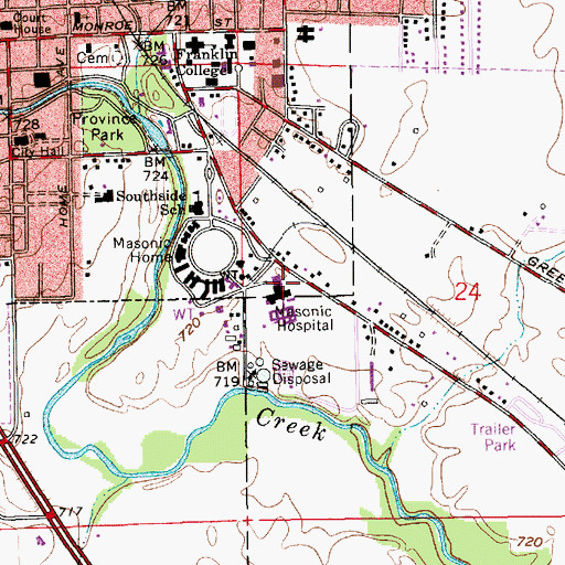 Topographic Map of Masonic Hospital, IN