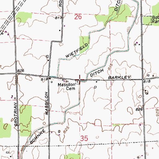 Topographic Map of Massilon Cemetery, IN