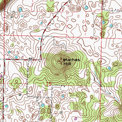 Topographic Map of Mathes Hill, IN