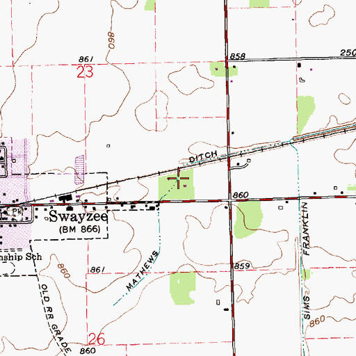 Topographic Map of Mathews Ditch, IN