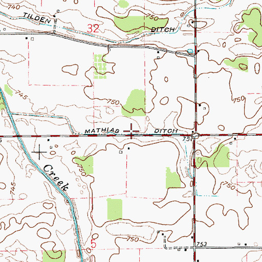 Topographic Map of Mathias Ditch, IN